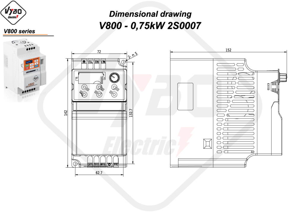 Σχέδιο διαστάσεων V800 2S0007